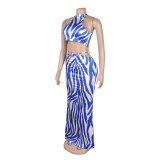 Women Striped Crop Top and Long Skirt Two Piece Set