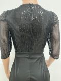 Women's Fashion Sequins Half Sleeve Wide-Leg Chic Ladies Jumpsuit