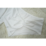 Women Casual Solid One-Shoulder Pleated Top and Pant Two-Piece Set