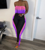 Women's Fashion Sexy Gradient Tassel Strapless Two-Piece Pants Set