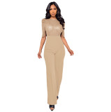 Women's Fashion Sequins Half Sleeve Wide-Leg Chic Ladies Jumpsuit