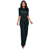 Women's Fashion Sequins Half Sleeve Wide-Leg Chic Ladies Jumpsuit