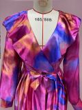Spring Summer Print Mesh V-Neck Long Dress Plus Size Women's Dress