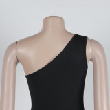 Women Sexy Beaded Patchwork See-Through One-Shoulder Sleeveless Elastic Bodycon Dress