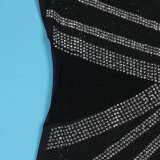 Women Sexy Beaded Patchwork See-Through One-Shoulder Sleeveless Elastic Bodycon Dress