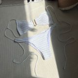 Sexy Solid Color Backless Drawstring Lace-Up Two Pieces Bikini Swimsuit