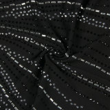Women Elastic Beaded Sleeveless Slash Shoulder Slit Bodycon Dress