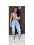 Women's Halter Neck One-Piece Overall Denim Pants