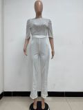 Women's Fashion Sequins Half Sleeve Wide-Leg Chic Ladies Jumpsuit