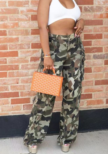 Spring Summer Fashion Women's Camouflage Cargo Pocket Long Pants
