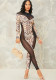 Women's Long-Sleeved Print See-Through Mesh Patchwork Slim Ladies Jumpsuit