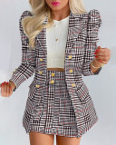 Women Printed Elegant Career Blazer and Print Skirt Two-Piece Set