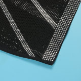 Women Sexy Beaded Patchwork See-Through One-Shoulder Sleeveless Elastic Bodycon Dress