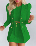 Women Printed Elegant Career Blazer and Print Skirt Two-Piece Set