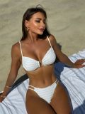 Sexy Solid Color Backless Drawstring Lace-Up Two Pieces Bikini Swimsuit