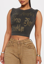 Women printed sleeveless Round Neck Crop T-shirt