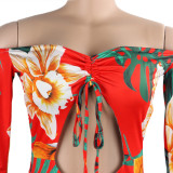 Women sexy irregular Lace-Up off-shoulder Dress