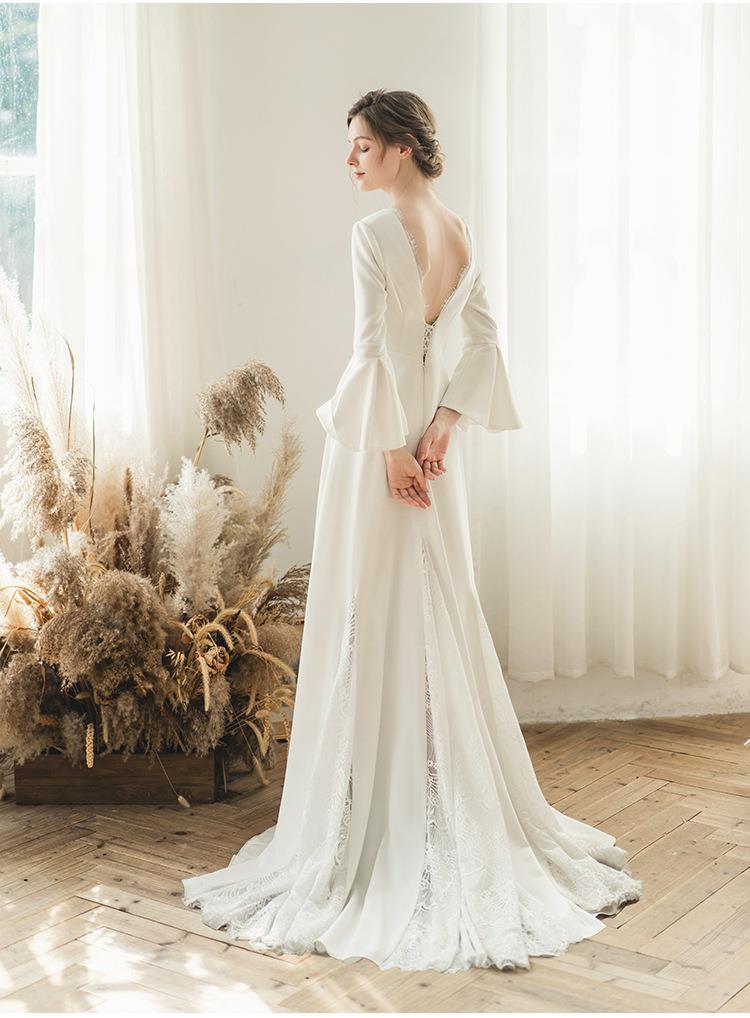 Women Bell Bottom sleeve wedding bride French evening dress(process time 3-6 days)