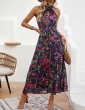 Women Printed Retro Halter Neck Bohemian Dress