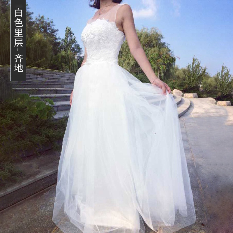 Women wedding dress white small trailing evening dress(process time 3-6 days)