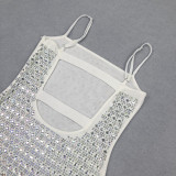 Summer Women Elegant Slit Beaded Strap Maxi Dress