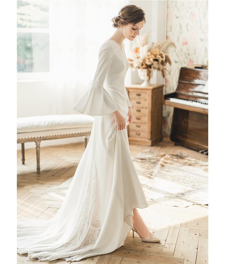 Women Bell Bottom sleeve wedding bride French evening dress(process time 3-6 days)