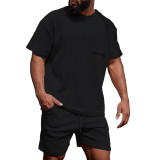 Men's casual round neck solid T-shirt shorts two-piece set
