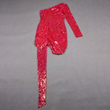 Women Sequin Formal Party One-shoulder Dress