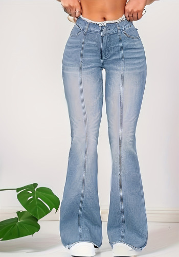 Women Elastic Bell Bottom Denim Pants