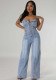 Women Strapless Denim Wide-leg Jumpsuit