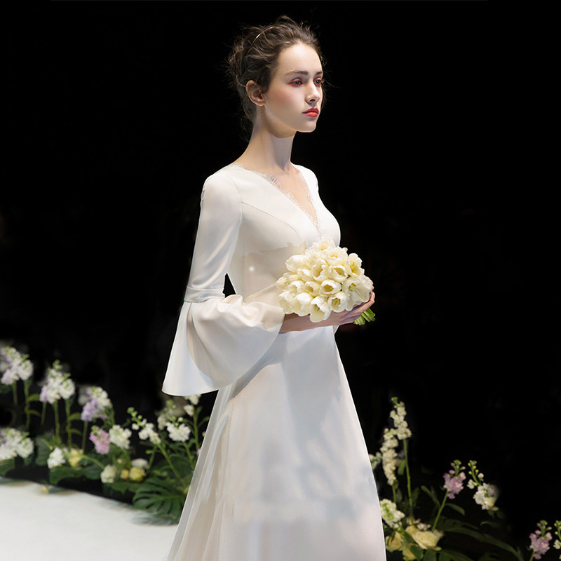 Women Bell Bottom sleeve wedding bride French evening dress(process time 3-6 days)