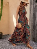 Women Printed Retro Halter Neck Bohemian Dress