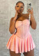 Women Elastic Wrap Backless Off Shoulder pleated skirt