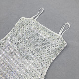 Summer Women Elegant Slit Beaded Strap Maxi Dress
