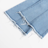 Women Elastic Bell Bottom Denim Pants