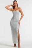 Summer Women Elegant Slit Beaded Strap Maxi Dress