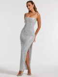 Summer Women Elegant Slit Beaded Strap Maxi Dress