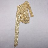 Women Sequin Formal Party One-shoulder Dress