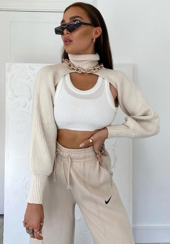 Women Lantern Sleeve High Neck Sweater