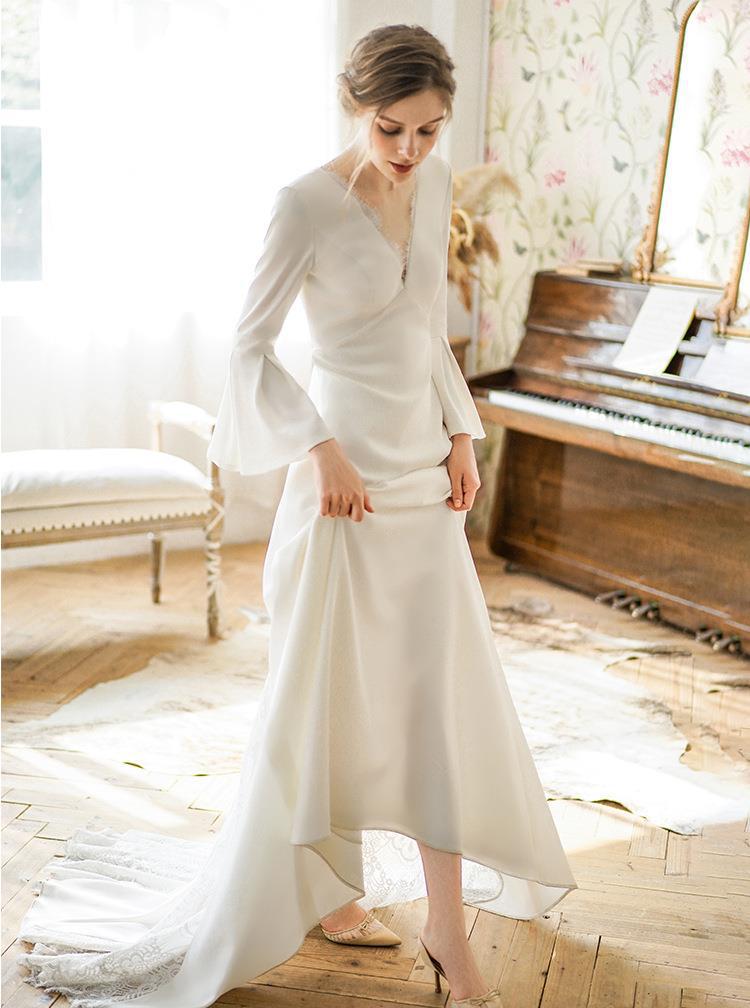 Women Bell Bottom sleeve wedding bride French evening dress(process time 3-6 days)