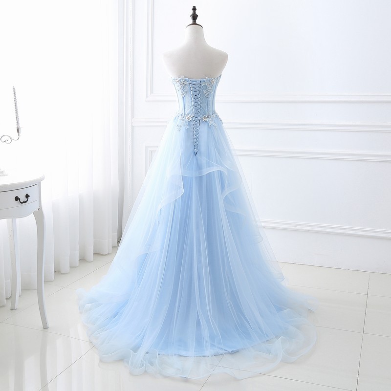 Women blue Strapless Lace-Up bridesmaid dress formal party evening dress(process time 3-6 days)