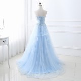 Women blue Strapless Lace-Up bridesmaid dress formal party evening dress（process time 3-6 days）