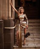 Women Sequin Formal Party One-shoulder Dress