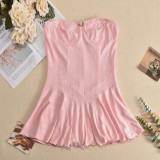 Women Elastic Wrap Backless Off Shoulder pleated skirt