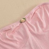 Women Elastic Wrap Backless Off Shoulder pleated skirt
