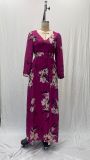 Summer V-neck Long Sleeve Printed Dress