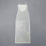 Summer Women Elegant Slit Beaded Strap Maxi Dress