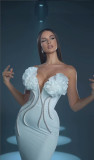 Women Flower Chain Strapless Dress