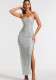 Summer Women Elegant Slit Beaded Strap Maxi Dress
