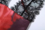 Spring Summer Fashion Lace Patchwork Print Halter Sexy Low Back Long Dress